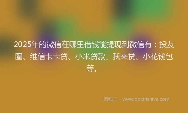 2025年的微信在哪里借钱能提现到微信有：投友圈、维信卡卡贷、小米贷款、我来贷、小花钱包等。