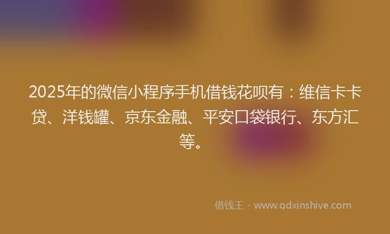 2025年的微信小程序手机借钱花呗有：维信卡卡贷、洋钱罐、京东金融、平安口袋银行、东方汇等。