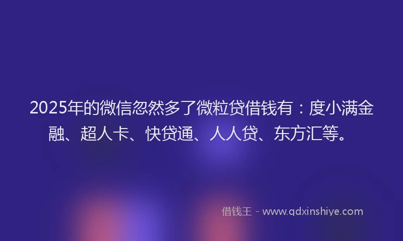 2025年的微信忽然多了微粒贷借钱有：度小满金融、超人卡、快贷通、人人贷、东方汇等。