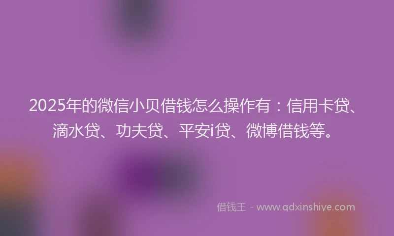 2025年的微信小贝借钱怎么操作有:信用卡贷、滴水贷、功夫贷、平安i贷、微博借钱等。