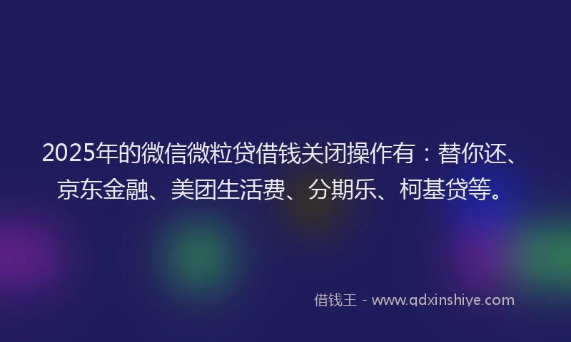 2025年的微信微粒贷借钱关闭操作有：替你还、京东金融、美团生活费、分期乐、柯基贷等。