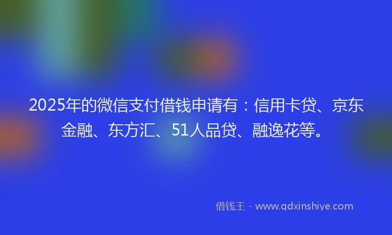 2025年的微信支付借钱申请有：信用卡贷、京东金融、东方汇、51人品贷、融逸花等。