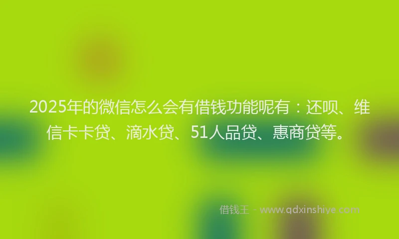 2025年的微信怎么会有借钱功能呢有：还呗、维信卡卡贷、滴水贷、51人品贷、惠商贷等。