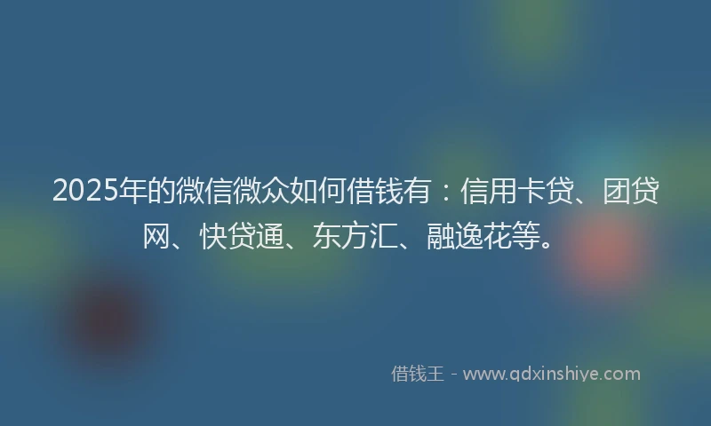2025年的微信微众如何借钱有:信用卡贷、团贷网、快贷通、东方汇、融逸花等。