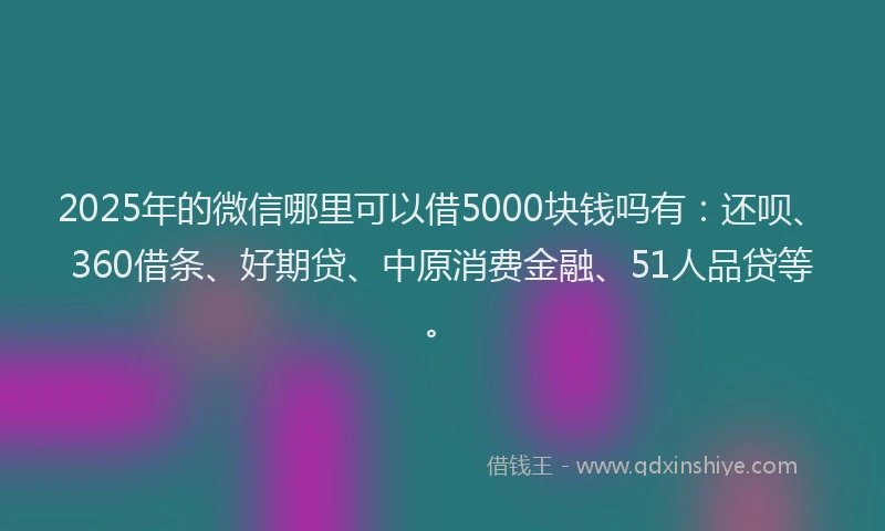 2025年的微信哪里可以借5000块钱吗有：还呗、360借条、好期贷、中原消费金融、51人品贷等。