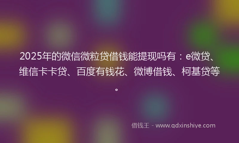 2025年的微信微粒贷借钱能提现吗有：e微贷、维信卡卡贷、百度有钱花、微博借钱、柯基贷等。