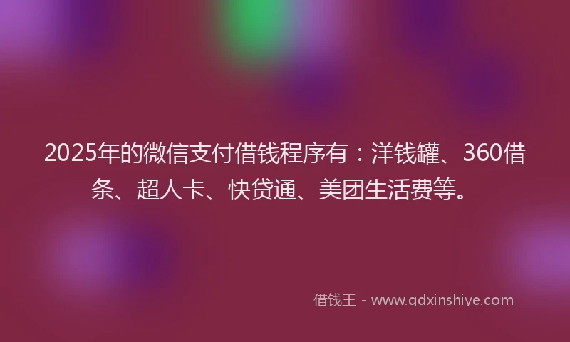 2025年的微信支付借钱程序有：洋钱罐、360借条、超人卡、快贷通、美团生活费等。