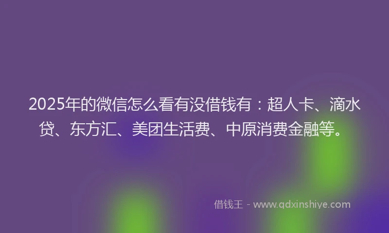 2025年的微信怎么看有没借钱有：超人卡、滴水贷、东方汇、美团生活费、中原消费金融等。