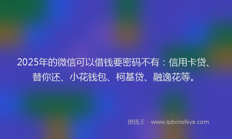2025年的微信可以借钱要密码不有：信用卡贷、替你还、小花钱包、柯基贷、融逸花等。