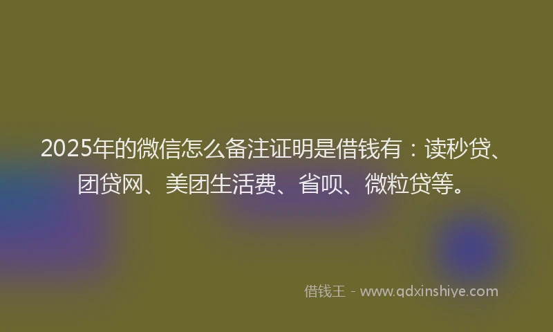 2025年的微信怎么备注证明是借钱有：读秒贷、团贷网、美团生活费、省呗、微粒贷等。