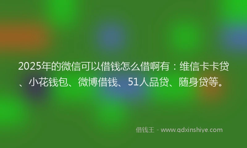 2025年的微信可以借钱怎么借啊有：维信卡卡贷、小花钱包、微博借钱、51人品贷、随身贷等。
