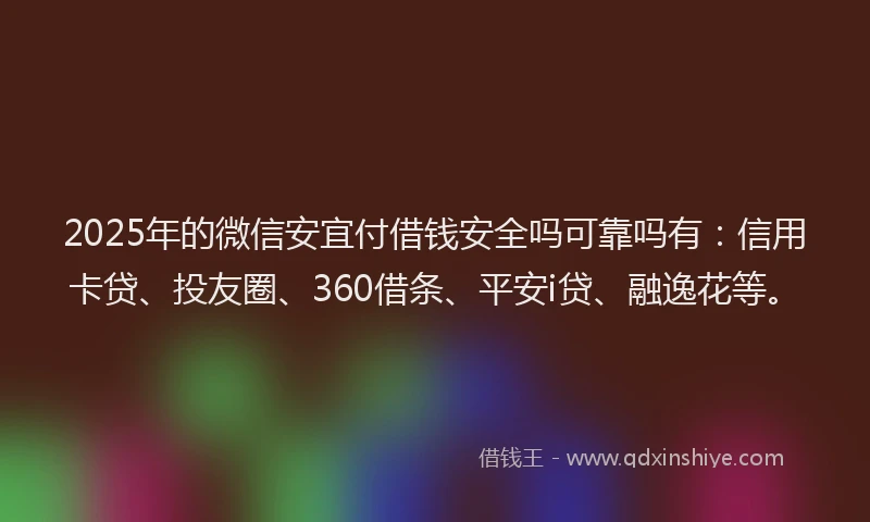 2025年的微信安宜付借钱安全吗可靠吗有：信用卡贷、投友圈、360借条、平安i贷、融逸花等。