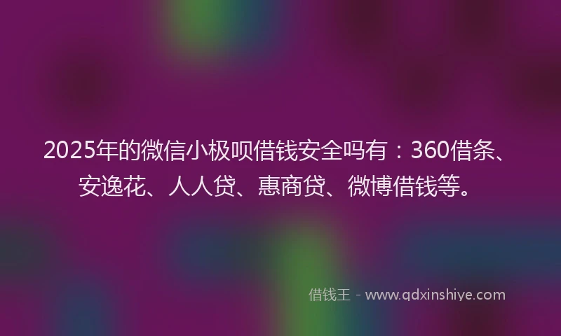 2025年的微信小极呗借钱安全吗有：360借条、安逸花、人人贷、惠商贷、微博借钱等。