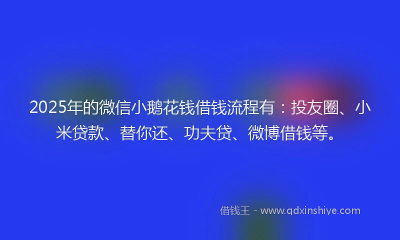 2025年的微信小鹅花钱借钱流程有：投友圈、小米贷款、替你还、功夫贷、微博借钱等。