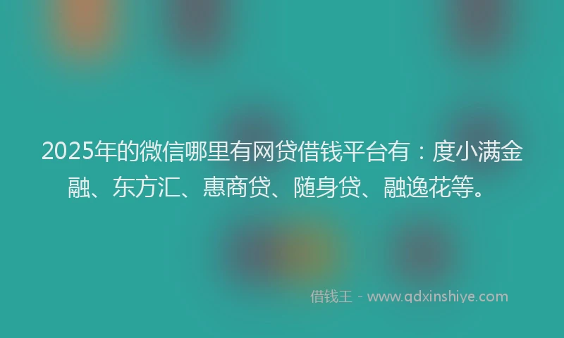 2025年的微信哪里有网贷借钱平台有：度小满金融、东方汇、惠商贷、随身贷、融逸花等。