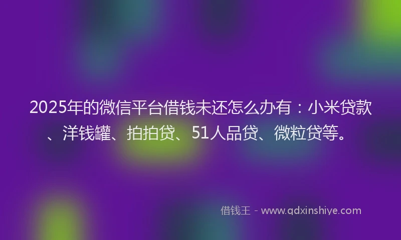 2025年的微信平台借钱未还怎么办有：小米贷款、洋钱罐、拍拍贷、51人品贷、微粒贷等。