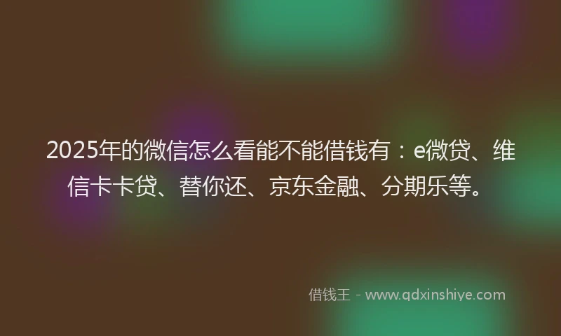 2025年的微信怎么看能不能借钱有：e微贷、维信卡卡贷、替你还、京东金融、分期乐等。