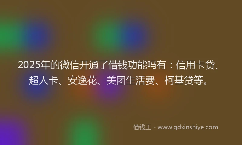 2025年的微信开通了借钱功能吗有：信用卡贷、超人卡、安逸花、美团生活费、柯基贷等。