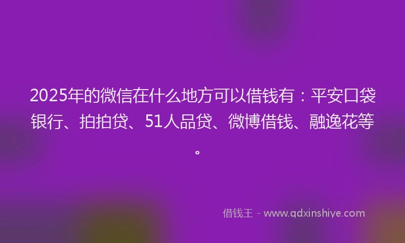 2025年的微信在什么地方可以借钱有：平安口袋银行、拍拍贷、51人品贷、微博借钱、融逸花等。