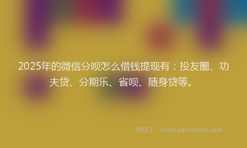 2025年的微信分呗怎么借钱提现有：投友圈、功夫贷、分期乐、省呗、随身贷等。