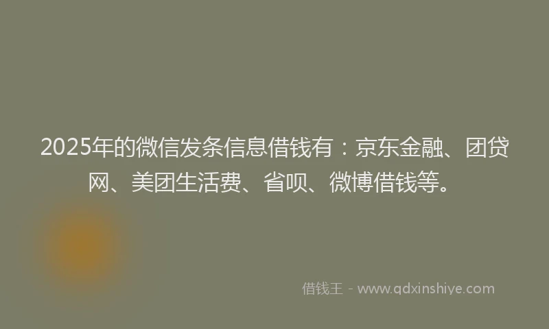 2025年的微信发条信息借钱有：京东金融、团贷网、美团生活费、省呗、微博借钱等。