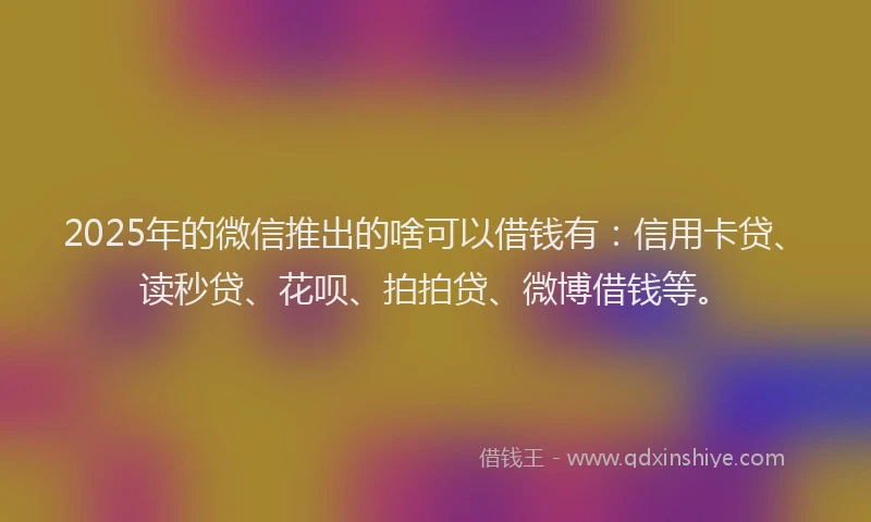 2025年的微信推出的啥可以借钱有：信用卡贷、读秒贷、花呗、拍拍贷、微博借钱等。