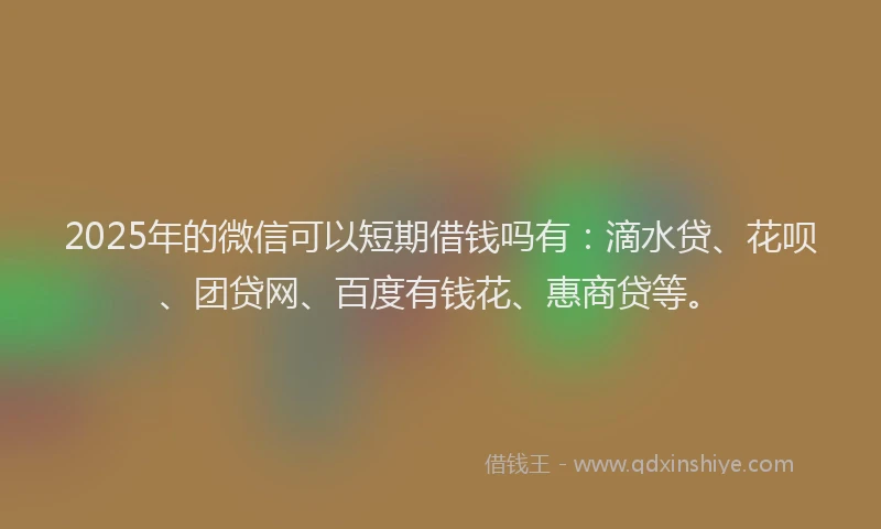 2025年的微信可以短期借钱吗有：滴水贷、花呗、团贷网、百度有钱花、惠商贷等。