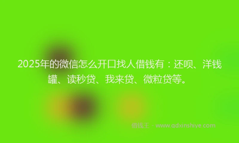 2025年的微信怎么开口找人借钱有：还呗、洋钱罐、读秒贷、我来贷、微粒贷等。