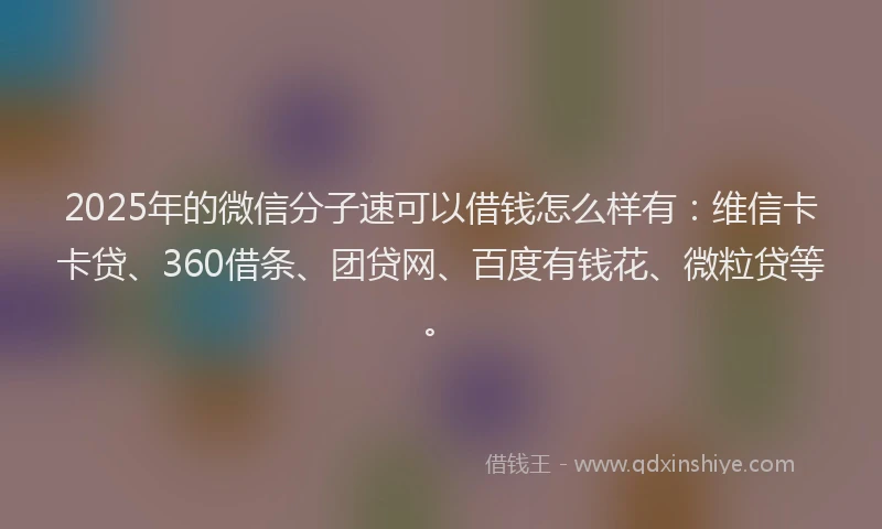 2025年的微信分子速可以借钱怎么样有：维信卡卡贷、360借条、团贷网、百度有钱花、微粒贷等。