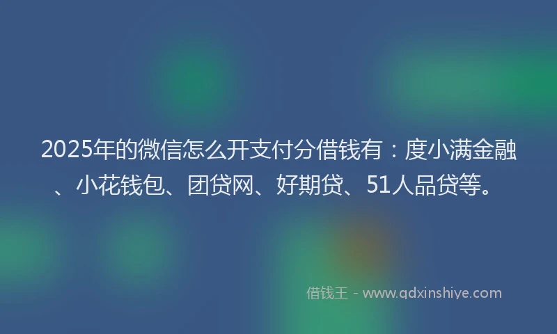 2025年的微信怎么开支付分借钱有：度小满金融、小花钱包、团贷网、好期贷、51人品贷等。