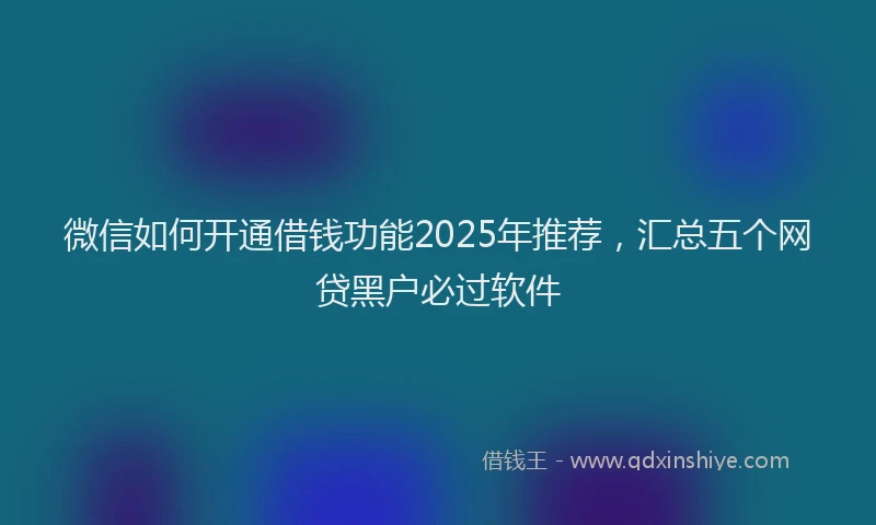 微信如何开通借钱功能2025年推荐，汇总五个网贷黑户必过软件