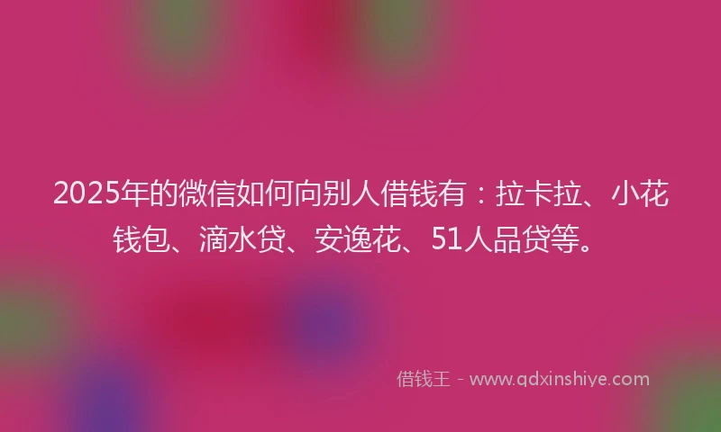 2025年的微信如何向别人借钱有：拉卡拉、小花钱包、滴水贷、安逸花、51人品贷等。