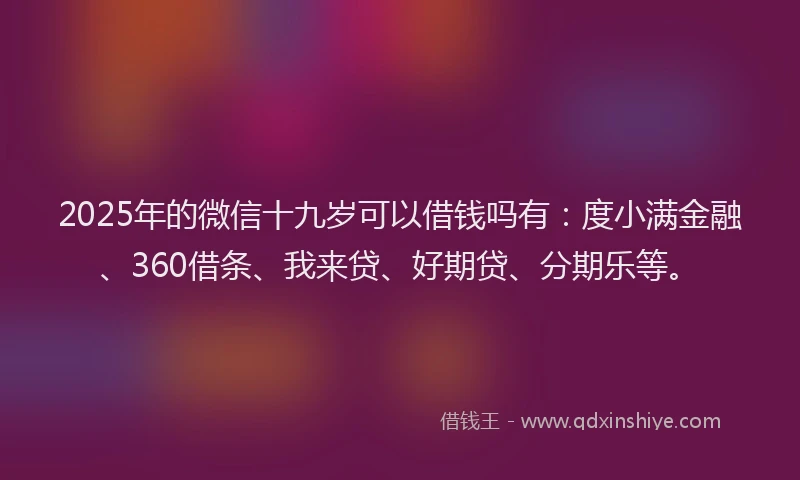2025年的微信十九岁可以借钱吗有：度小满金融、360借条、我来贷、好期贷、分期乐等。