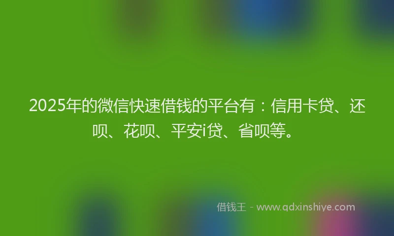 2025年的微信快速借钱的平台有：信用卡贷、还呗、花呗、平安i贷、省呗等。