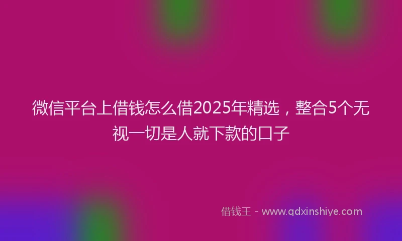 微信平台上借钱怎么借2025年精选，整合5个无视一切是人就下款的口子