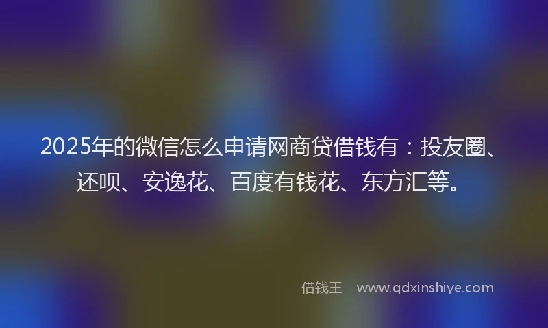 2025年的微信怎么申请网商贷借钱有：投友圈、还呗、安逸花、百度有钱花、东方汇等。