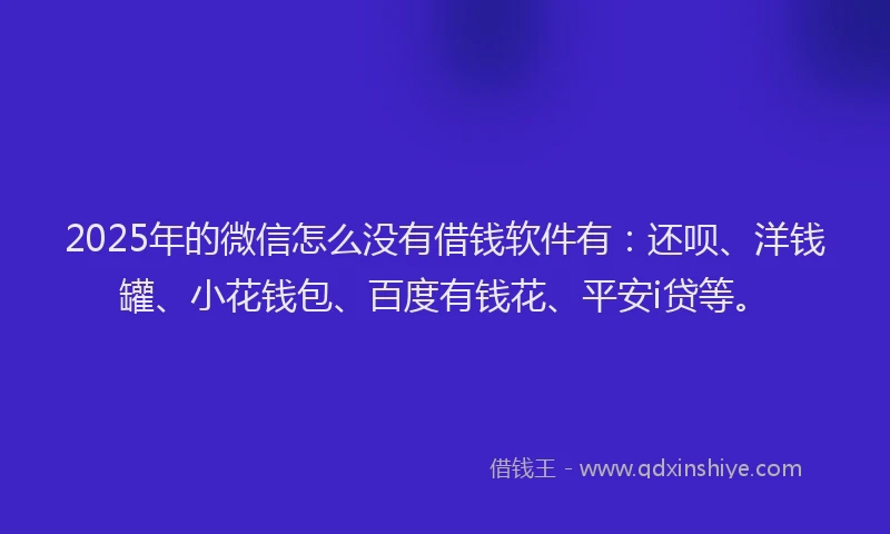 2025年的微信怎么没有借钱软件有：还呗、洋钱罐、小花钱包、百度有钱花、平安i贷等。