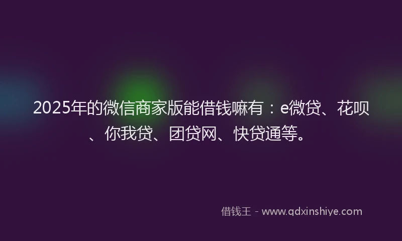 2025年的微信商家版能借钱嘛有：e微贷、花呗、你我贷、团贷网、快贷通等。