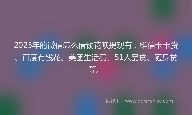 2025年的微信怎么借钱花呗提现有：维信卡卡贷、百度有钱花、美团生活费、51人品贷、随身贷等。