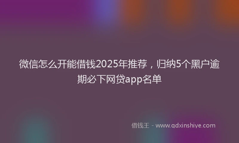 微信怎么开能借钱2025年推荐，归纳5个黑户逾期必下网贷app名单