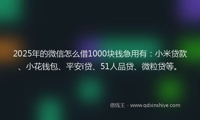 2025年的微信怎么借1000块钱急用有：小米贷款、小花钱包、平安i贷、51人品贷、微粒贷等。