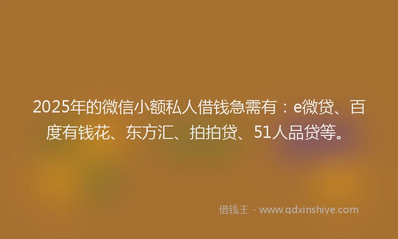 2025年的微信小额私人借钱急需有：e微贷、百度有钱花、东方汇、拍拍贷、51人品贷等。
