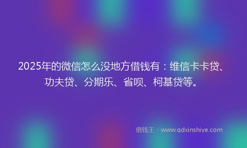 2025年的微信怎么没地方借钱有：维信卡卡贷、功夫贷、分期乐、省呗、柯基贷等。