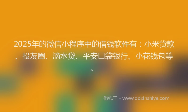 2025年的微信小程序中的借钱软件有：小米贷款、投友圈、滴水贷、平安口袋银行、小花钱包等。