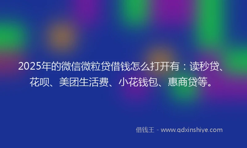 2025年的微信微粒贷借钱怎么打开有：读秒贷、花呗、美团生活费、小花钱包、惠商贷等。
