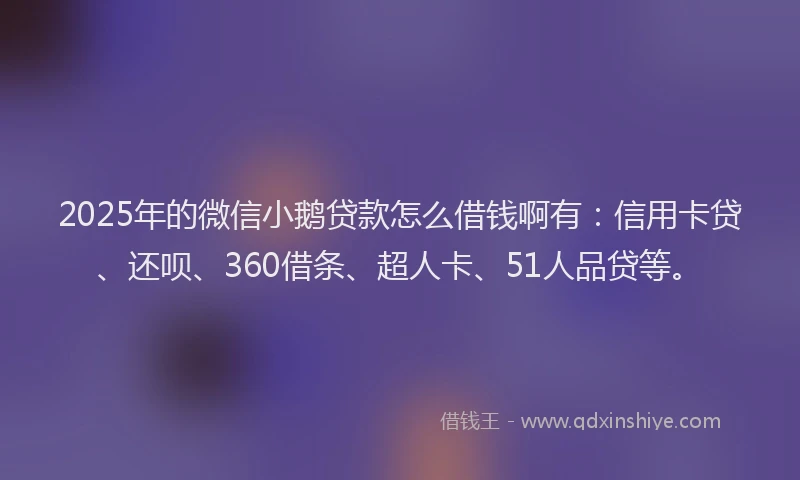 2025年的微信小鹅贷款怎么借钱啊有：信用卡贷、还呗、360借条、超人卡、51人品贷等。