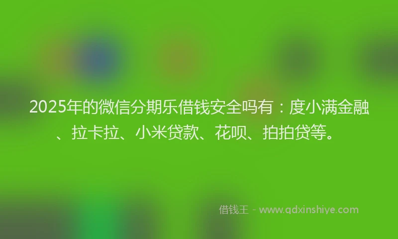 2025年的微信分期乐借钱安全吗有：度小满金融、拉卡拉、小米贷款、花呗、拍拍贷等。