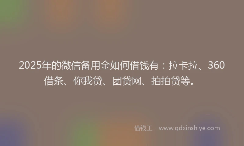 2025年的微信备用金如何借钱有：拉卡拉、360借条、你我贷、团贷网、拍拍贷等。