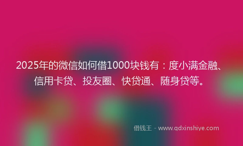 2025年的微信如何借1000块钱有：度小满金融、信用卡贷、投友圈、快贷通、随身贷等。