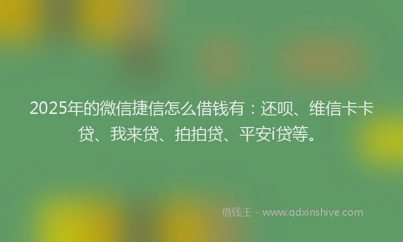 2025年的微信捷信怎么借钱有：还呗、维信卡卡贷、我来贷、拍拍贷、平安i贷等。